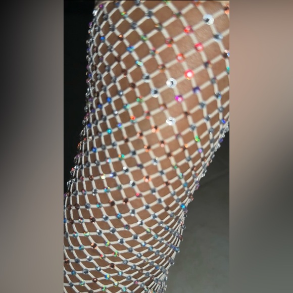 Femi Florence Stretch Mesh Rhinestone Sparkle Bootie Heels in Tan Nude Size 11 - Picture 11 of 17